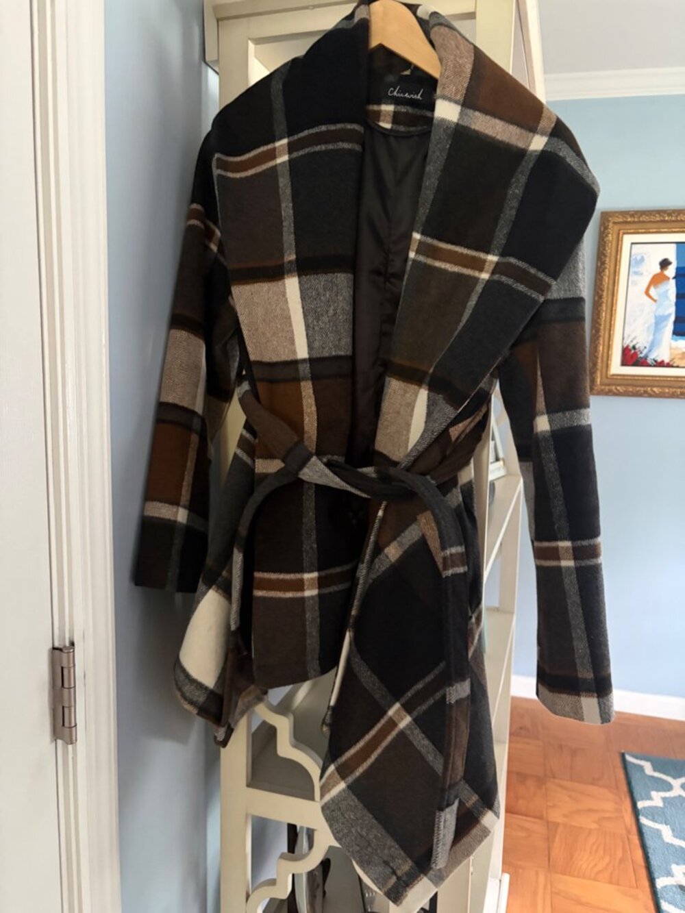 Chicwish Plaid Waterfall Belted Coatigan / Wrap Coat